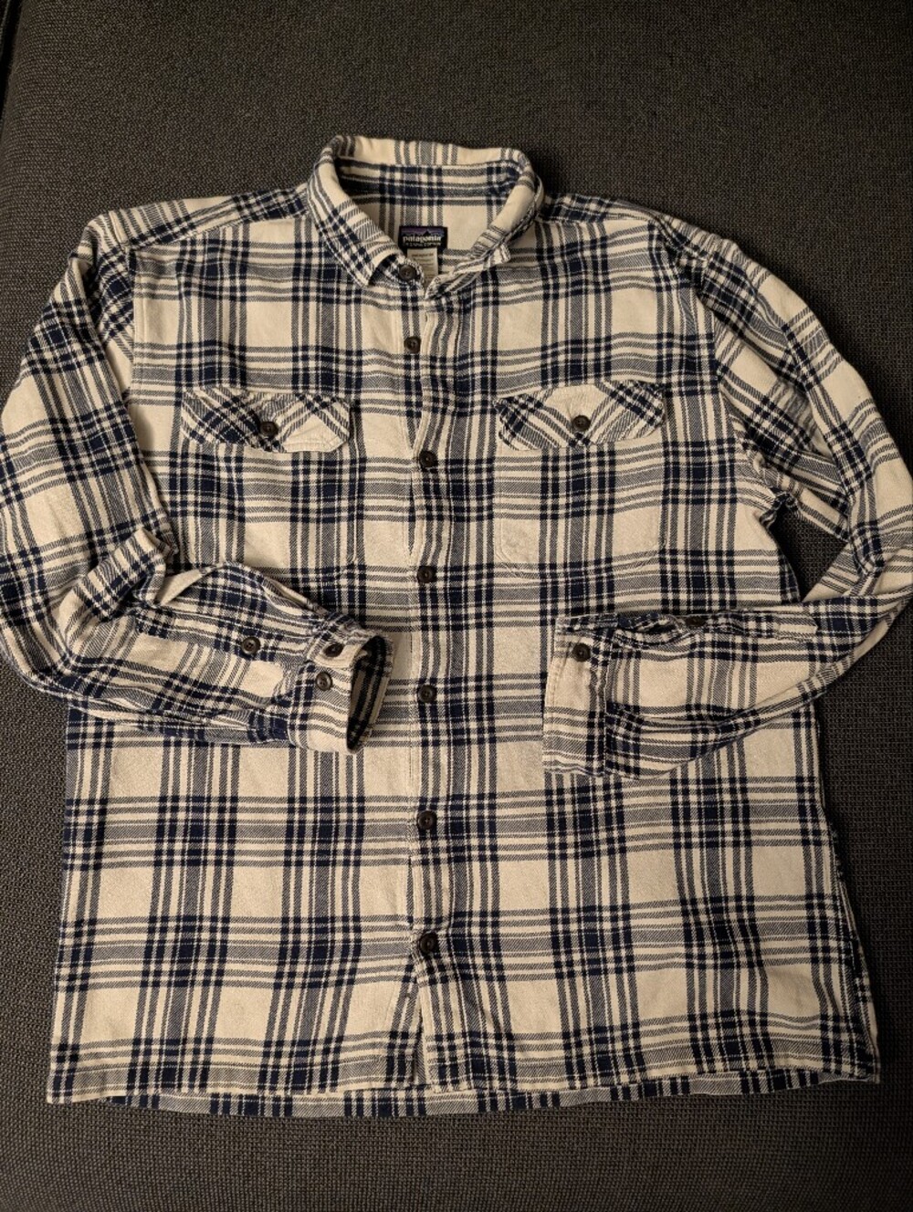 Patagonia Fjord Flannel - Navy & White Mens L